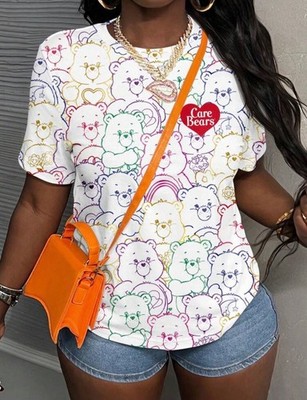 Care Bears White Cotton Classic Pattern y2k Kawaii Rainbow Colors T-Shirt S,M,L