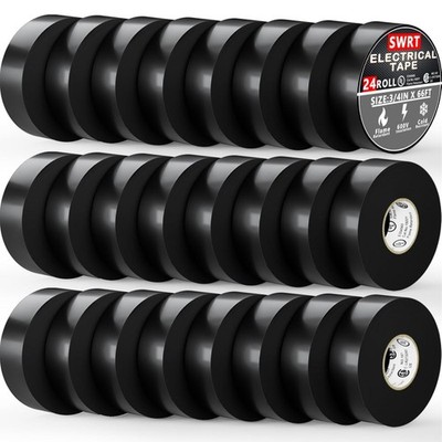 SWRT 24 Pack UL/CSA Listed Black Electrical Tape 7 mils-600V, 0.75 in x 66 FT El