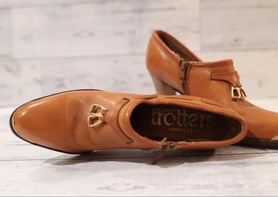 Vintage 1970's Leather Old Maine Trotters Wooden Heel Womens 6.5 AA - Image 4 of 4