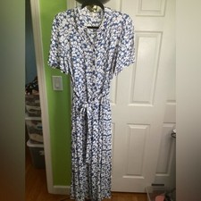 Mango Blue and White Floral Button Front Dress, size Large