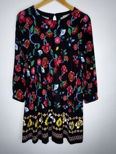LOFT Women’s Red/Black Flower Print Long Sleeve Knee Length Dress Size PXS