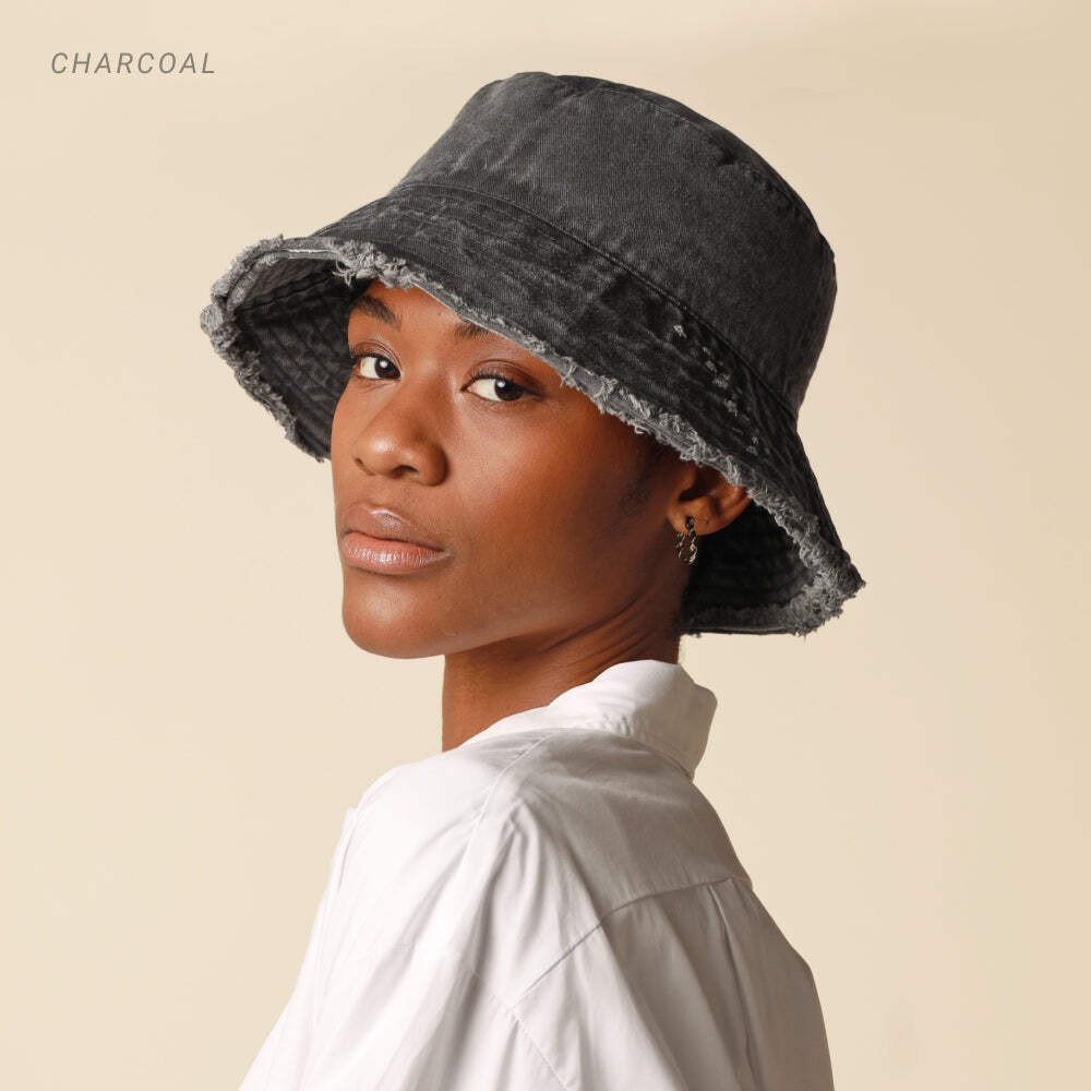 Wide Brim Frayed Bucket Hat