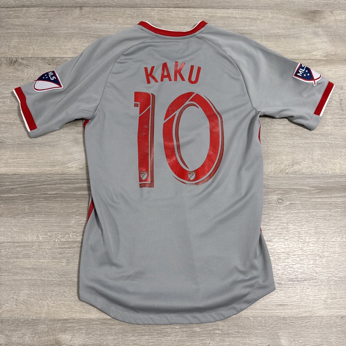 adidas RKU 長袖シャツ L グレー、赤　記念T Kaku Jersey New York Red Bulls Soccer Adidas Climalite Men's Gray