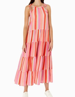 Accessorize Tiered Bright Striped Maxi Dress Size S 8-10 Beach Holiday 