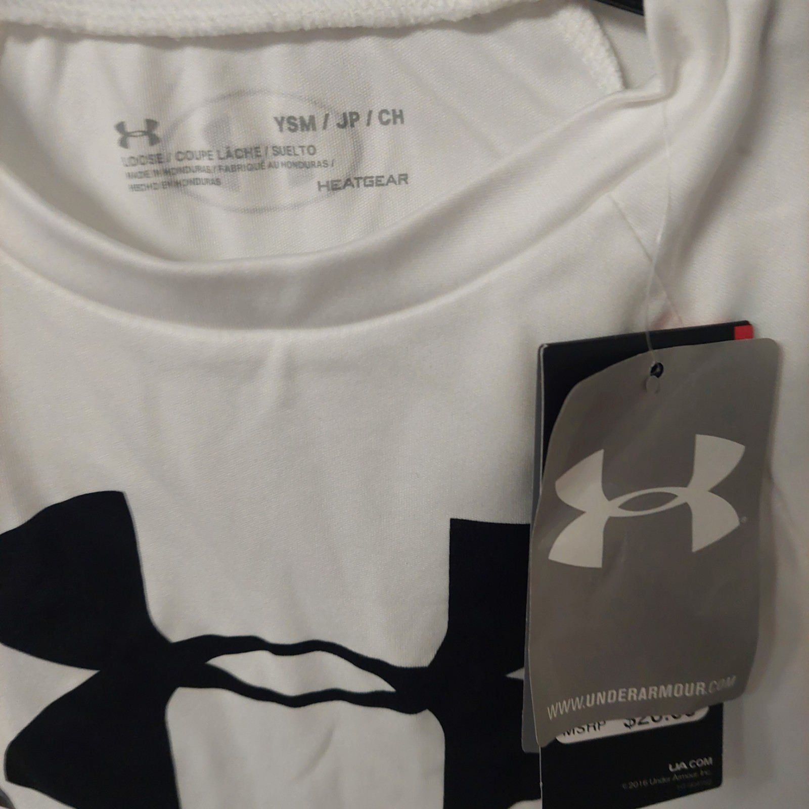 Under Armour T-Shirt Heat Gear Youth Small White & Black NEW WITH TAGS thumbnail 2