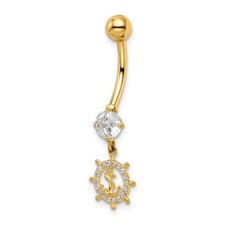 14k Yellow Gold CZ Anchor and Ships Wheel Belly Ring