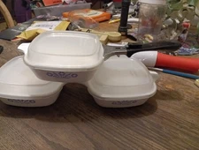 Set of 3 Corning Ware Cornflower Blue P-41 PETITE PAN  WITH lids  & Handle 