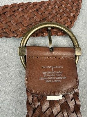 Banana Republic Brown Woven Leather Belt Size S Round Buckle 