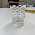 3” Fenton Opalescent Hobnail Glass Footed Toothpick Vase Scalloped Vintage