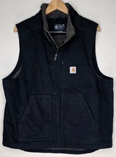 Carhartt Men L Loose Fit Duck Sherpa Lined Mock Neck Vest Black Chore Ranch Farm
