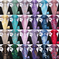 Mens Tie Paisley Floral Solid Striped Necktie Hankie Cufflinks Set Wedding Gift