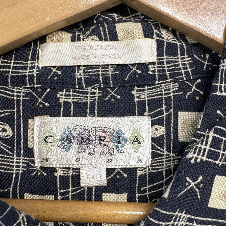 Campia Shirt Men 2XLT Tall Black Geometric Short Sleeve Button Up - Image 4 of 4