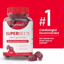 HumanN SuperBeets Heart Gummies, Blood Pressure Support, Strawberry Flavor, 60Ct