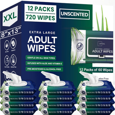 Adult Wipes for Elderly - 8''X13'' Extra Large & Soft Wet Wipes for Adults Bathing