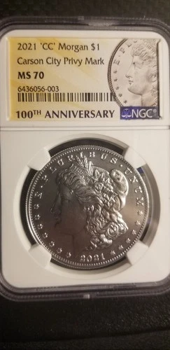 2021 CC Morgan $1 Silver Dollar Privy Mark NGC MS70 100th Anniversary