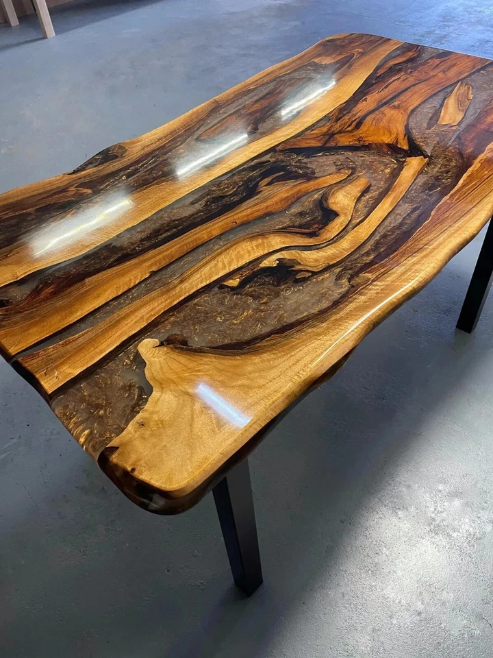 Large Chocolate Walnut Dining Table | Custom Epoxy Resin Table Top | Handmade Li - Image 3 of 4