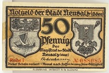 1921 Germany Notgeld 50 Pfennig Neusalz Oder Harbor Scene City Crest