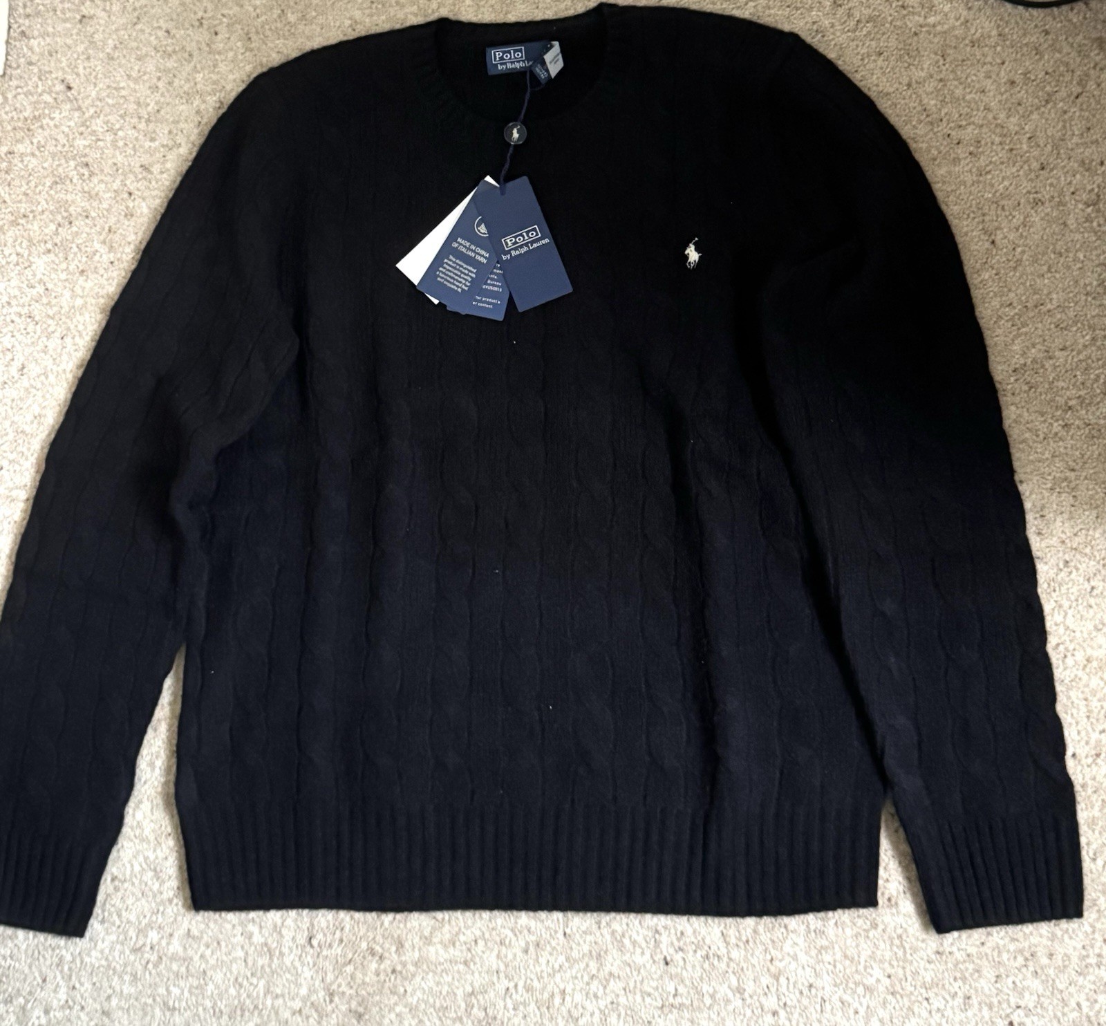 POLO RALPH LAUREN WOMEN’S WOOL CASHMERE CABLE KNIT JUMPER,LARGE, RRP£225, NEW.