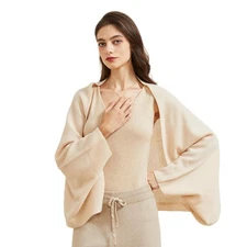 Women's Open Front Cashmere Shawl Wrap Scarf with Sleeves Outer Warm Knitted ...