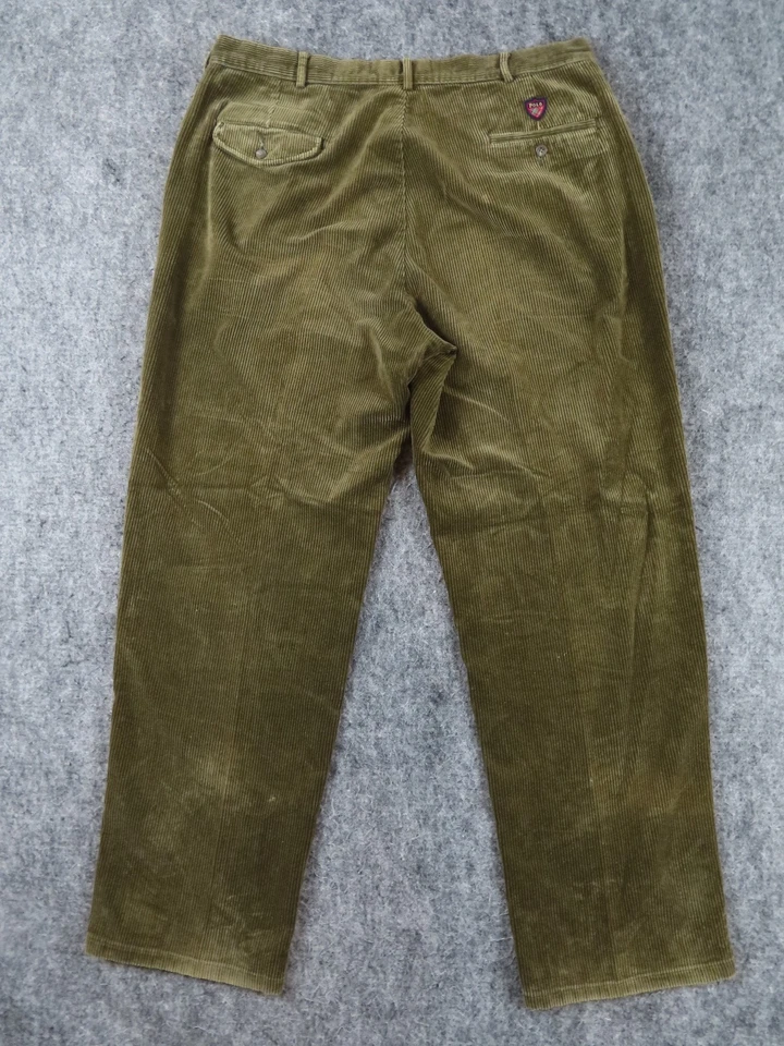 Pantalones Polo Ralph Lauren De Colección Para Hombre 38x32 Verde Pana Plisados Hechos en EE. UU. Foto 3 de 4