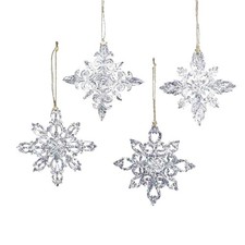 Elegant Clear Snowflake Ornaments by Kurt Adler - Set of 4 for Holiday Decor