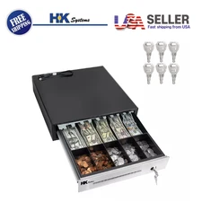 16" "Stainless Steel" Front Heavy Duty Black POS Cash Drawer with 5Bill/5Coin 