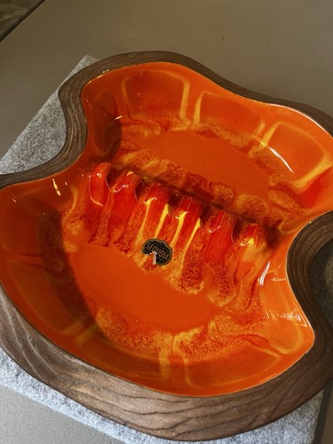 California Pottery Sequoia Ware Lava Glaze Red Orange Faux Wood Ceramic Ashtray - Picture 5 of 10