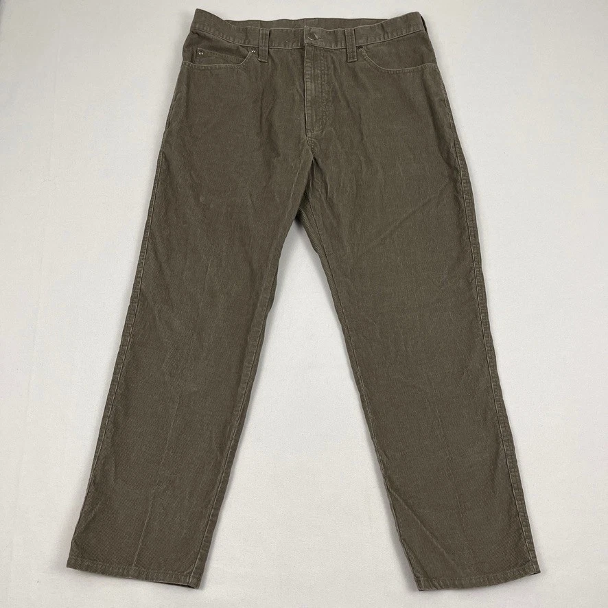 LL Bean Pants Mens 34 x 28 Slim Straight Gray Corduroy Cotton Hiking Casual Prep