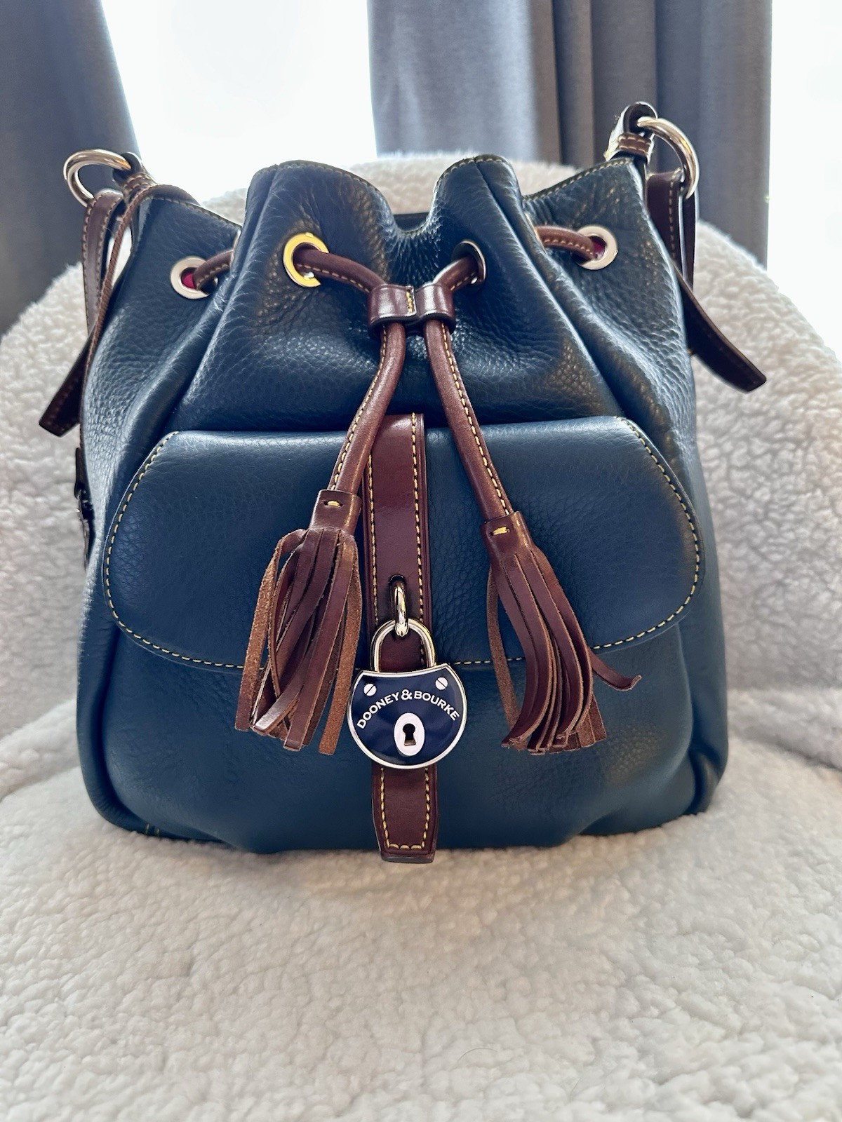 Dooney Bourke Blue Leather Drawstring Bucket Bag - image 1