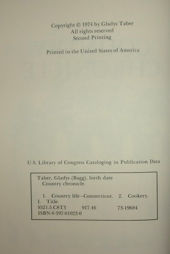 COUNTRY CHRONICLE-Stillmeadow Book-2nd Printing-GLADYS TABER-Excellent UNREAD HC - Picture 4 of 5