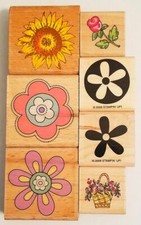 LOT OF 7 RUBBER STAMPS Flowers Floral Sunflower Rose Daisy Basket NEW