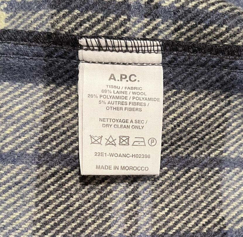 NEW MEN'S S A.P.C. TREK WOOL PLAID FLANNEL OVERSHIRT IN DARK NAVY