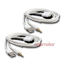 2X 2IN1 USB 3.5MM AUX SYNC CHARGER WHITE CABLE IPHONE 4S 4 IPOD TOUCH NANO IPAD
