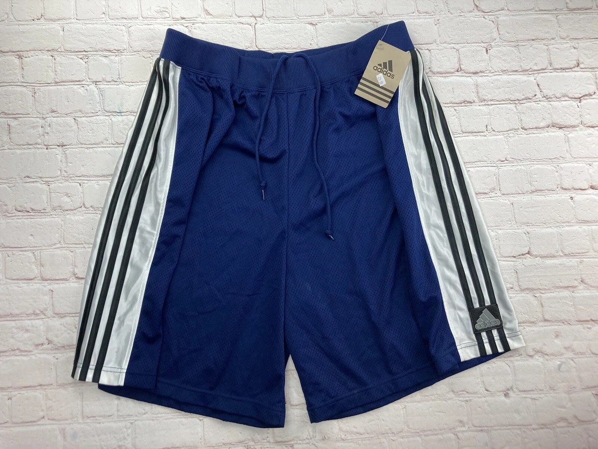 NWT Vintage 90s Rare Adidas 3 Stripe Basketball Shorts Blue White