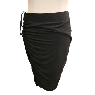 PQ Collection Black Ruched Tube Skirt Bamboo Jersey Bodycon Size L Short to Knee