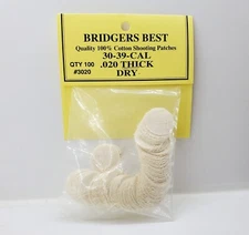 Bridgers Best Shooting Patches 100% Woven Cotton .30-.39 Cal .020" Muzzleloader