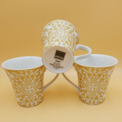 222 FIFTH (PTS) Set of 3 Coffee / Tea Mugs pattern Orchestra Gold