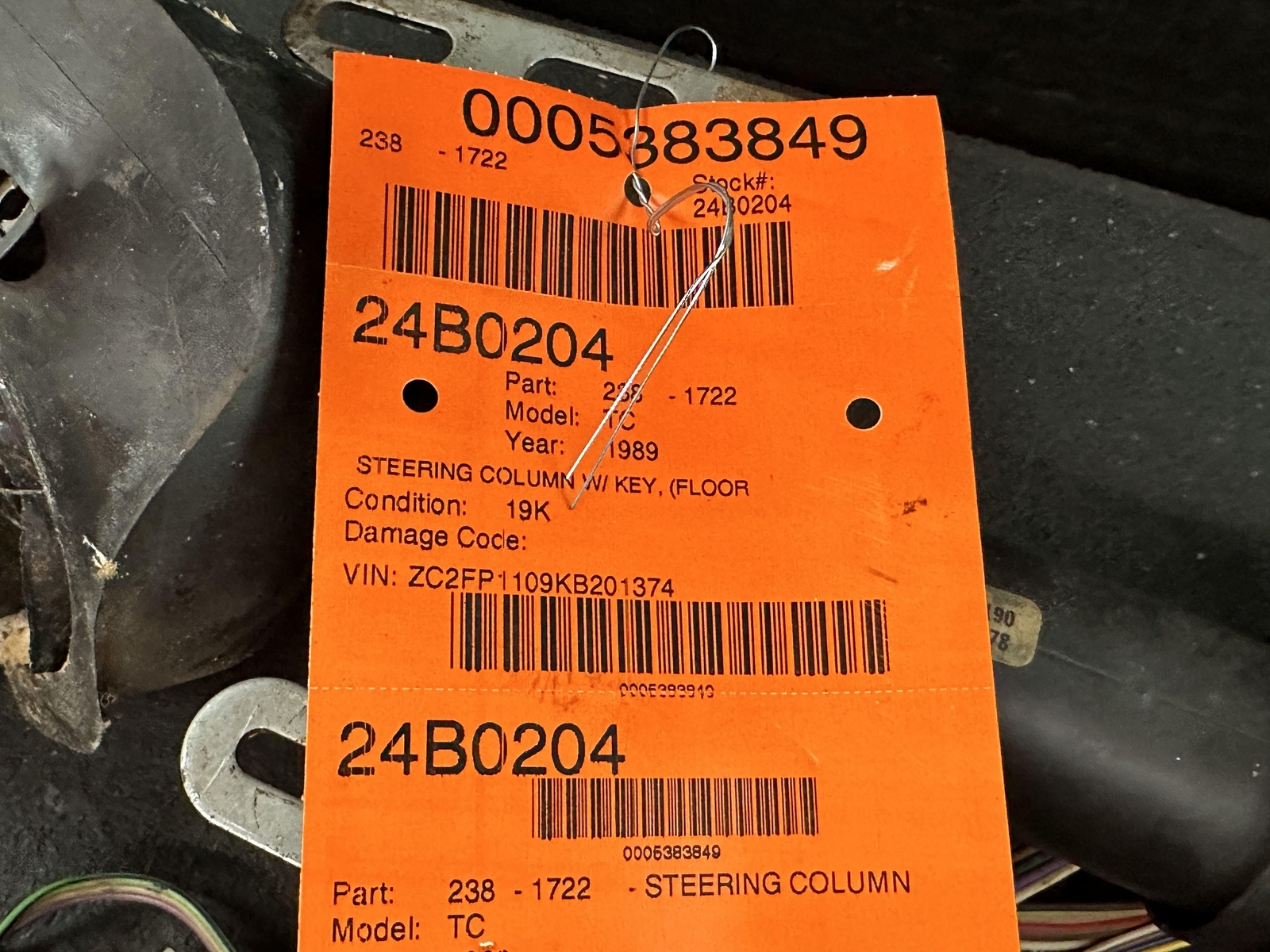 1989 CHRYSLER TC MASERATI STEERING COLUMN W/ KEY FLOOR SHIFT 4470190