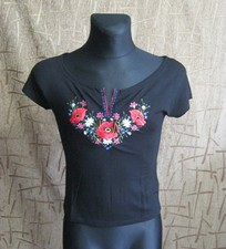 Vyshyvanka women girl's T-Shirt blouse Ukrainian embroidery red poppies black