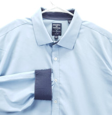 Society Of Threads Shirt Mens 2XL Blue 4-Way Stretch Flip Cuffs Non-Iron Slim