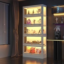 Minifigures Display Case 5 Tier White LED Light Figure Diecast Car Shelf Cabinet
