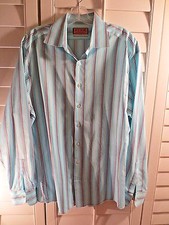 PINK Mens Dress Shirt 16.5/42 Striped aqua