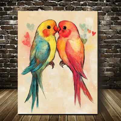 Rainbow Parrot Love Doodle Wall Art  Canvas Unframed/Framed