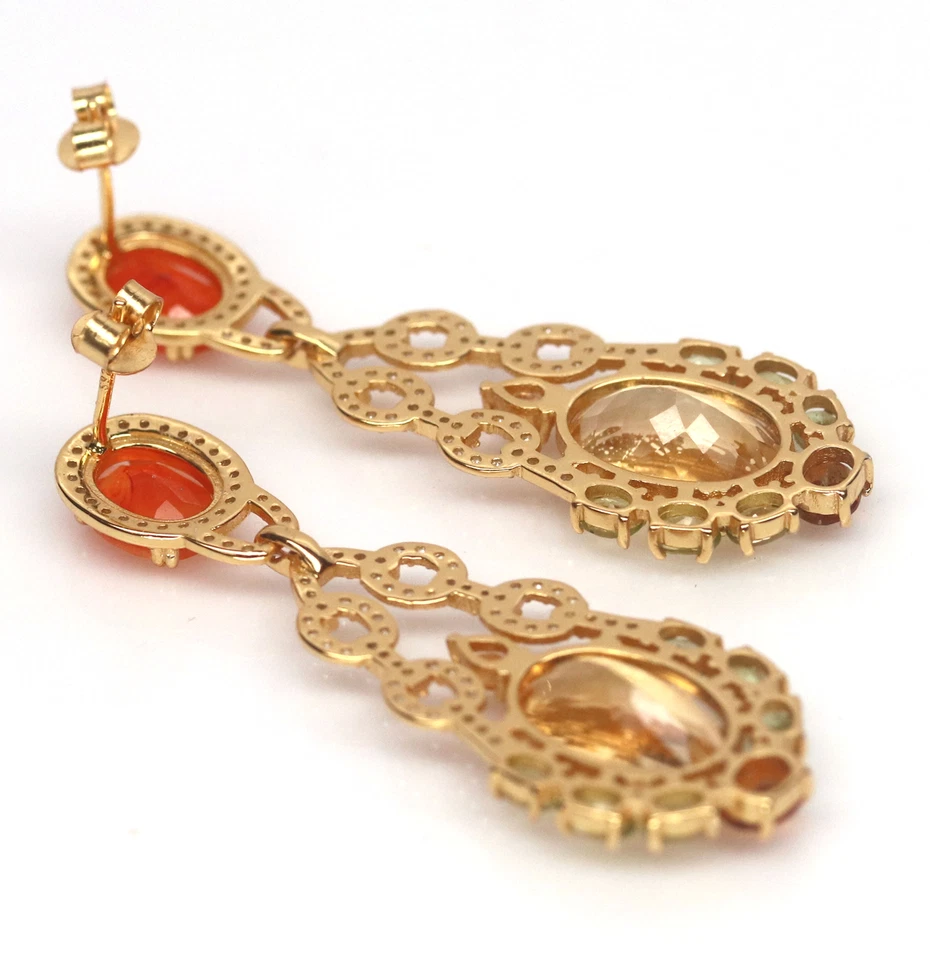 10 X 14 MM Goldener Gelb Citrin Karneol Peridot Ohrringe Silber 925 Sterling - Bild 4 von 4