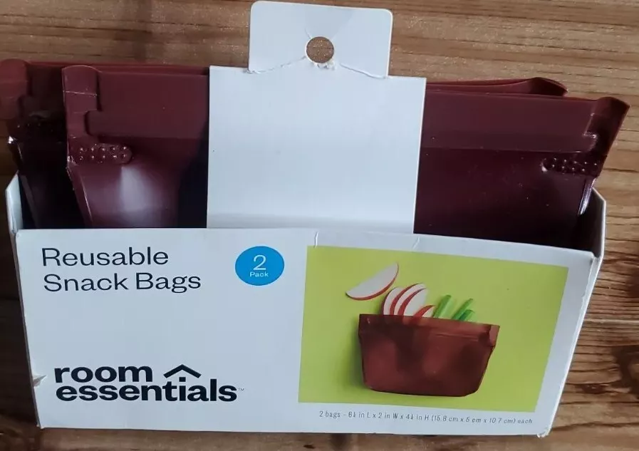 2pk Room Essentials Reusable Snack Bag Burgandy New In Package