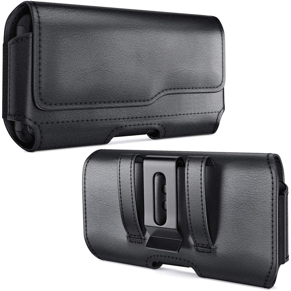 Black Leather Belt Clip Case Pouch for iPhone 14 Pro MAX Fit with Otterbox Case