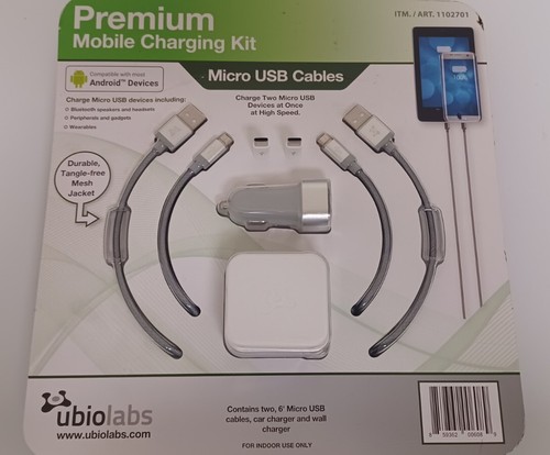 UbioLabs Premium Mobile Charging Kit 6' Cables Car & Wall Chargers Type C USB - Picture 2 of 3