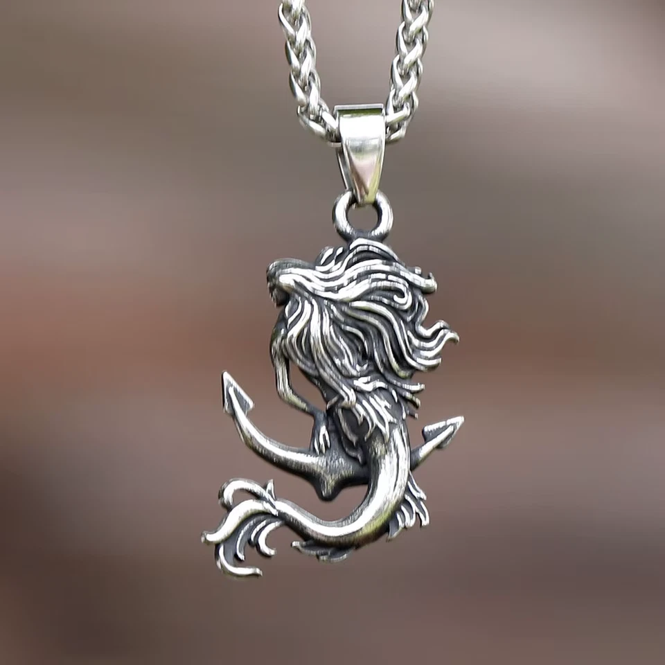 316L Edelstahl Meerjungfrau am Anker Anhänger mit Kette - Halskette Edelstahl - Bild 2 von 4