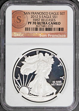 2012-S $1 Silver American Eagle First Release Proof 70 NGC # 3677481-010 + Bonus