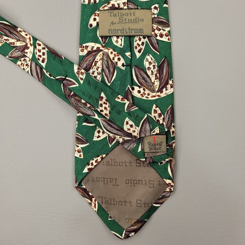Corbata de seda Robert Talbot Studio para hombre verde floral cosida a mano EE. UU. larga 3/4X60 - Imagen 3 de 7
